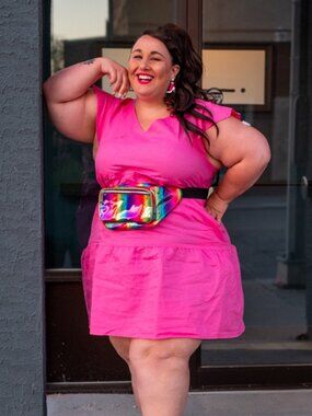 Good Threads Pink V Neck Mini Dress with Flutter Sleeve